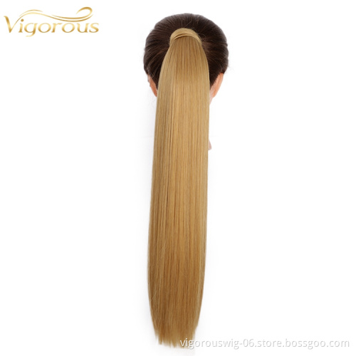 Wholesale Cheapest Blonde Straight Wrap Around Natural Ponytail Piece For Women High Quality Synthetic Hair Extension